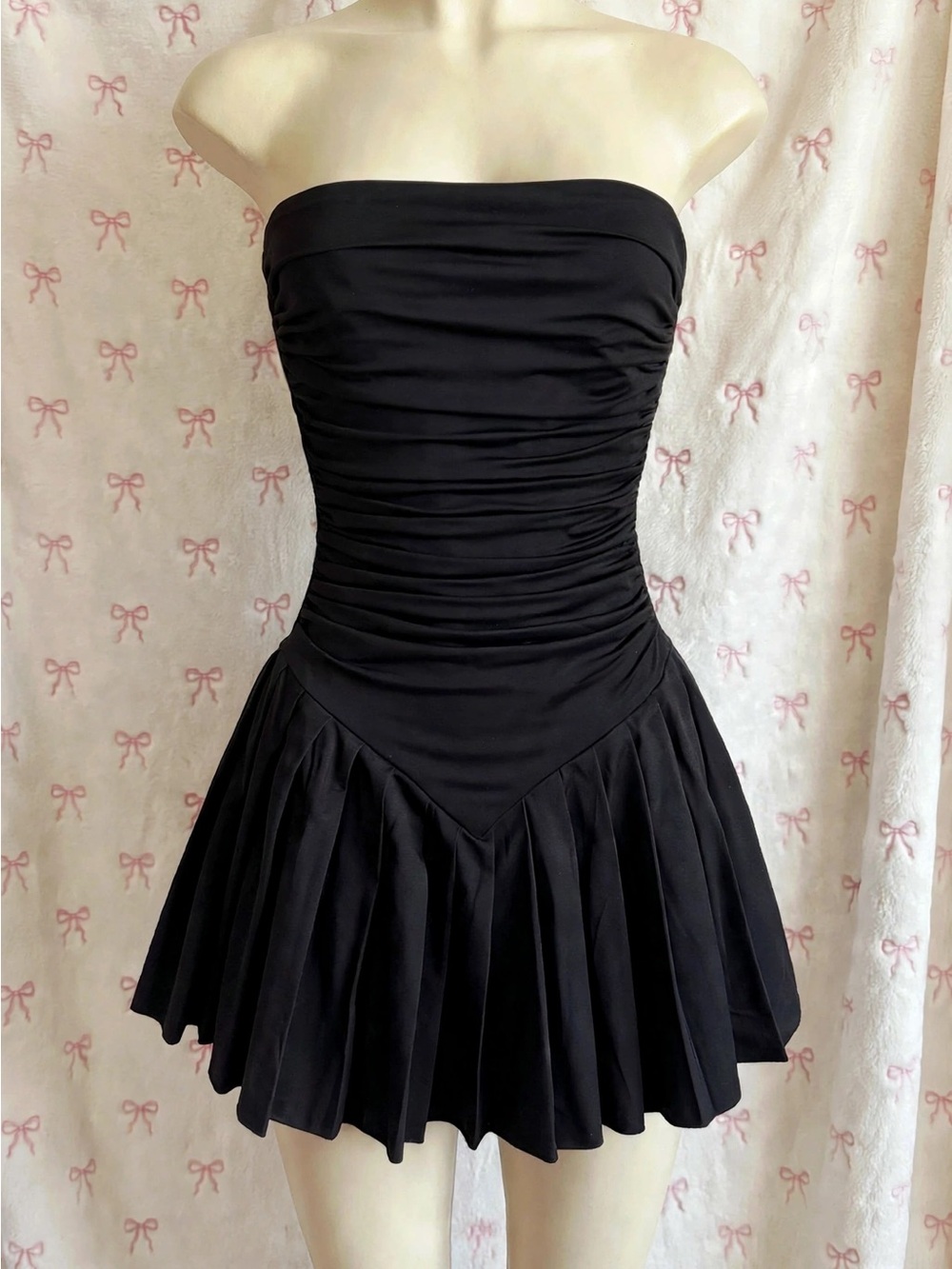 Urban Outfitters Black Strapless Ruched Mini Dress